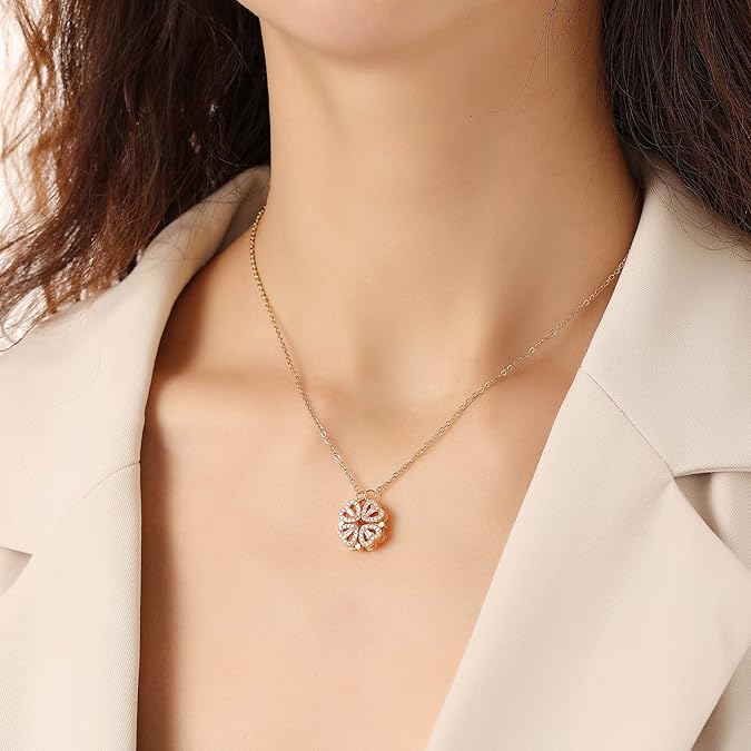 Darzeen™ Four-Leaf Clover Heart Pendant Necklace | قلادة قلب البرسيم رباعي الأوراق