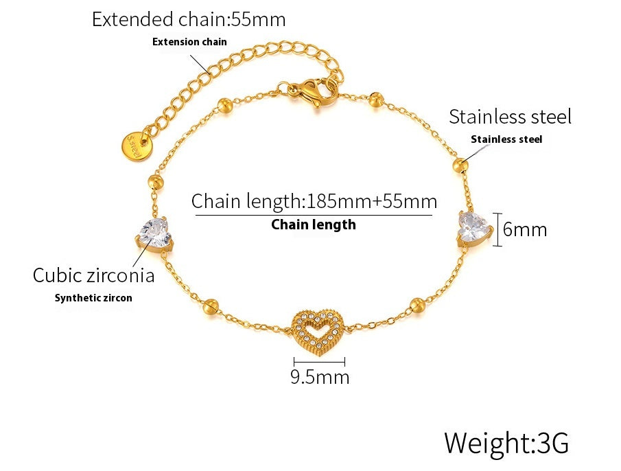 Darzeenᵀᴹ Gold Heart Bracelet – Stainless Steel, Cubic Zirconia | سوار قلب ذهبي – ستانلس ستيل مرصع