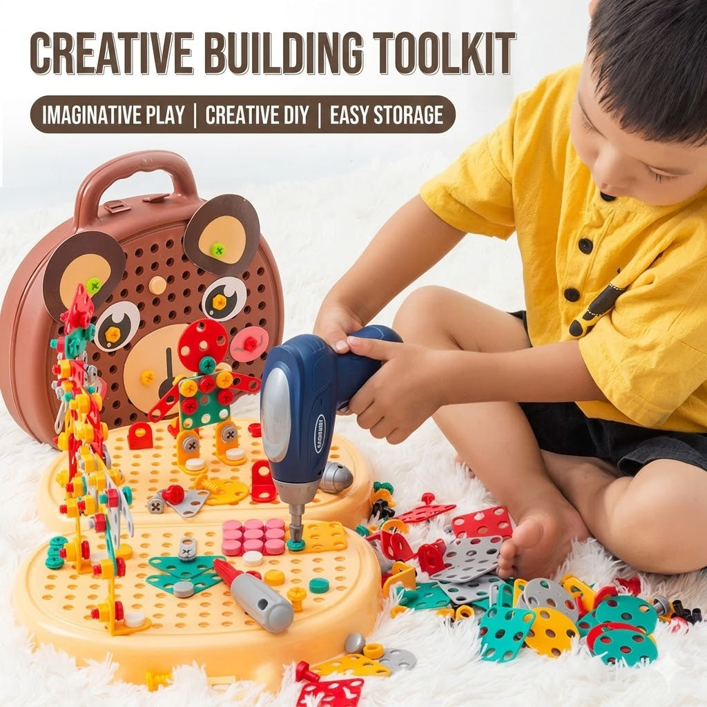Darzeen™ Kids STEM Drill & Build Tool Set – Creative Construction Toy | مجموعة مثقاب وبناء تعليمية للأطفال – لعبة تركيب إبداعية