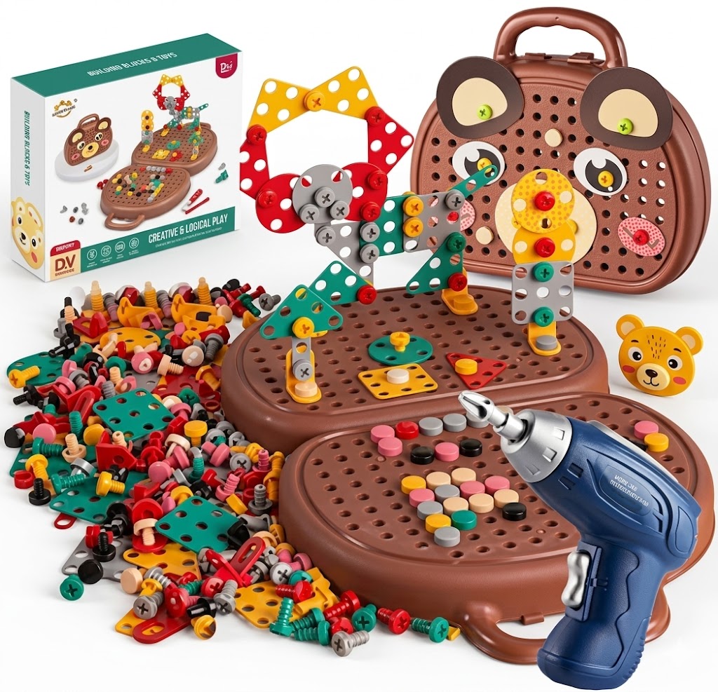 Darzeen™ Kids STEM Drill & Build Tool Set – Creative Construction Toy | مجموعة مثقاب وبناء تعليمية للأطفال – لعبة تركيب إبداعية