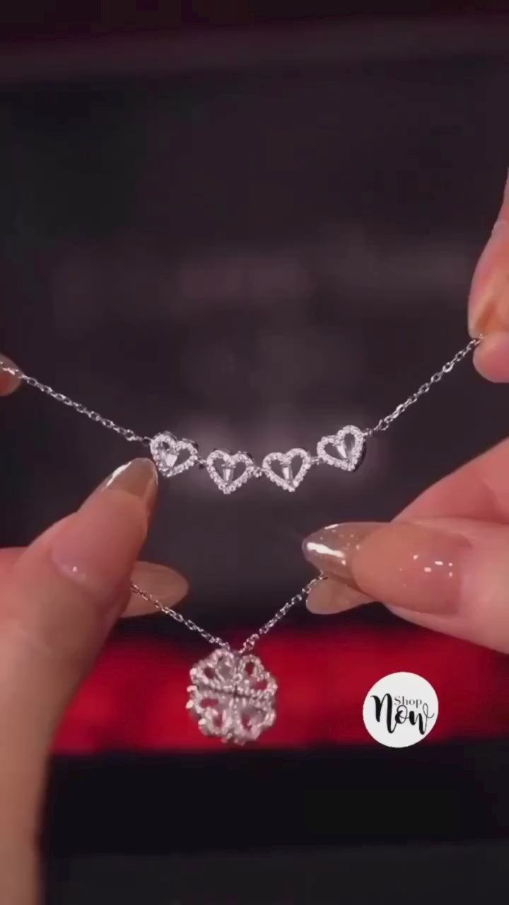 Load video: Darzeen™ Four-Leaf Clover Heart Pendant Necklace | قلادة قلب البرسيم رباعي الأوراق